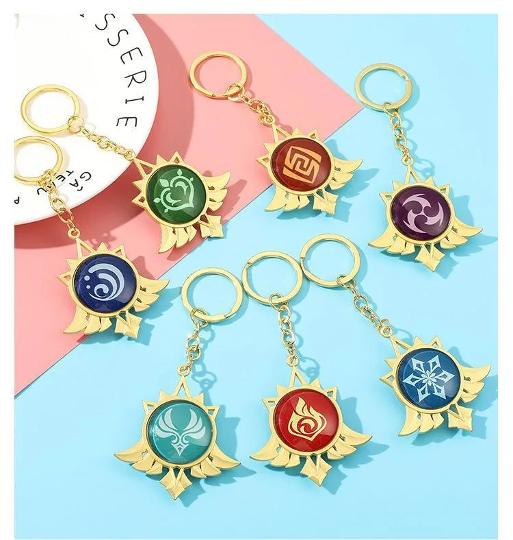 Hot Sale Custom Logo Double-Sided Key Pendant Rice Wife God&prime;s Eye Genshin Metal Key Chain